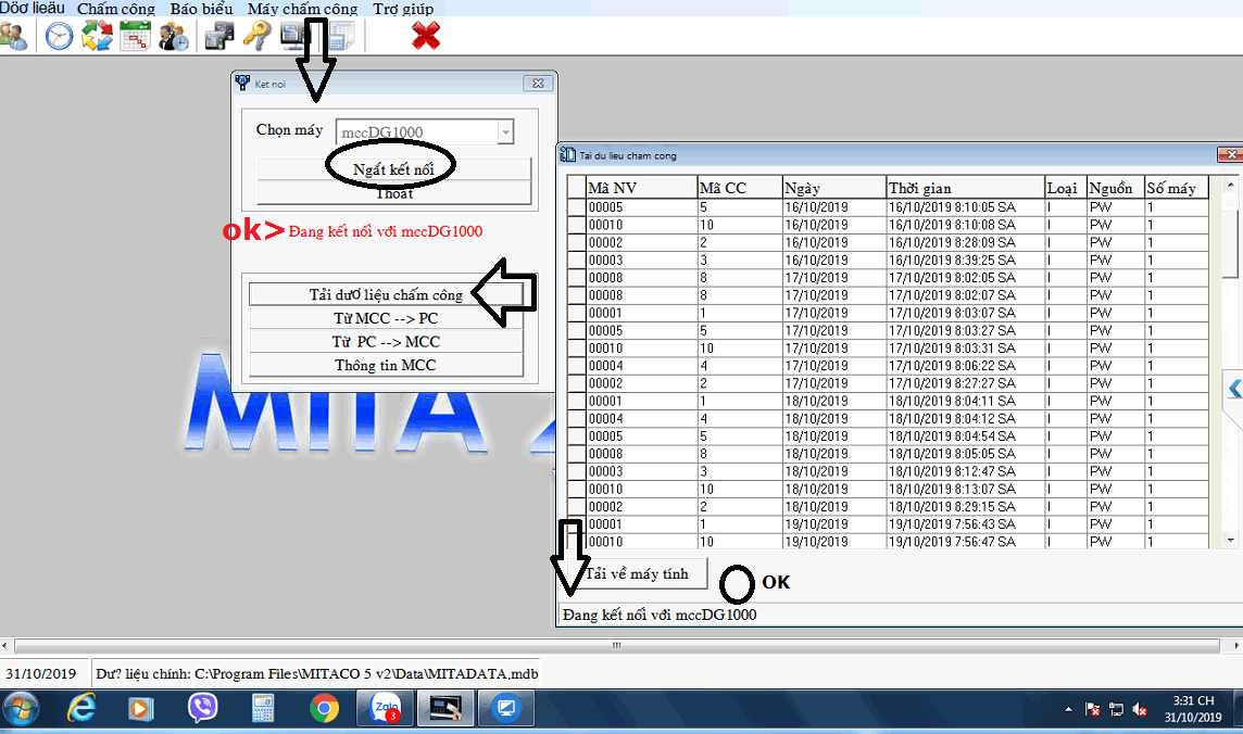 Xuất báo cáo Excel không có giờ trên phần mềm chấm công mitaco 5v2 và đọc các ký hiệu sử dụng